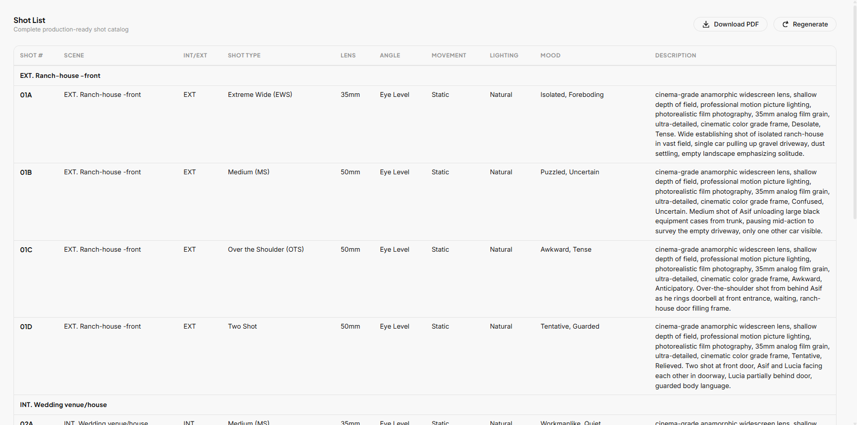 Shot List